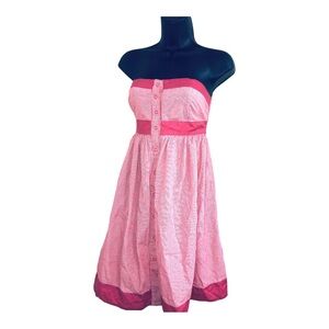 Zara pink‎ and white snap button down babydoll strapless cotton dress size small